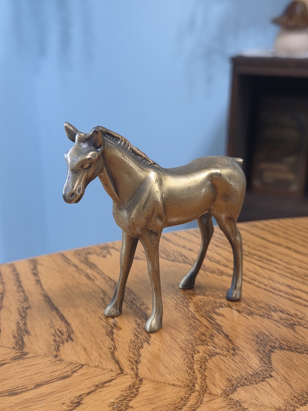 Vintage Solid Brass Standing Foal Horse Figurine Miniature Animal Statue AS IS